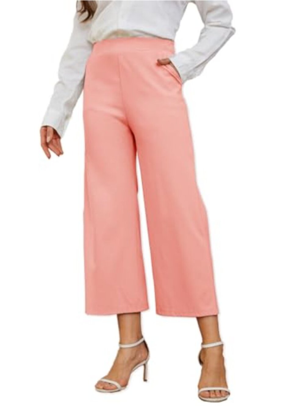 Women Wide Leg Capri Pants High Waisted Cropped Work Trousers Pull On